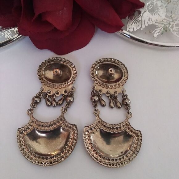 Earrings 1920s/Cloissonne look Vintage Chandelier/Pressed Metal Unique C… - Picture 7 of 13